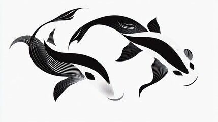 Fototapeta premium Abstract black and white stylized koi fish design.