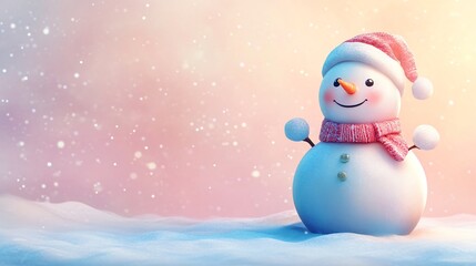 Christmas background with Snowman wering hat and scarf