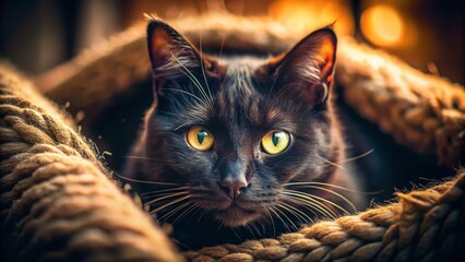 Macro Photography: Black Cat in Cozy House, Close-up Details, Pet Photography, Home Sweet Home, Feline Focus, Animal Portrait, Black Cat Macro, House Cat Macro