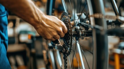 Bicycle Mechanic Repairing Rear Derailleur Cassette Gears