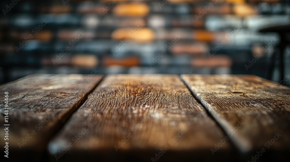 Poster close-up of a rustic wooden table surface with intricate grain patterns against a blurred background