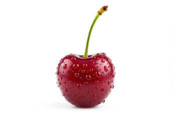 Fresh Raw Cherries with Water Drops on White Background