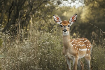 Fototapeta premium Close-up shot of a green plant with water droplets, great for nature or science illustrations. Beautiful simple AI generated image