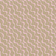 Floral abstract pattern. Seamless pattern with blossom flowers and waves. Floral sea, waves and bubbles. Illustration in sketch and color style. Doodle and line drawing. Summer design for textile.