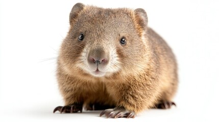 Obraz premium Cute and Adorable Wombat with Brown Fur and Round Face Captured on a White Background, Perfect for Nature and Wildlife Themes