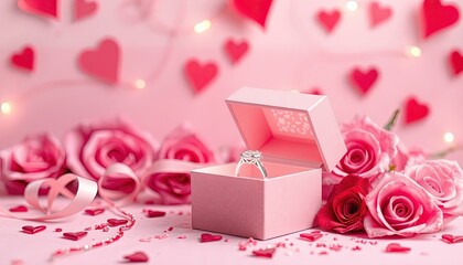 Valentine's Day Propose to lover - open box gift containing ring - Wedding Rings In A Box - Web Benner Valentine Theme - Perfect Any Project