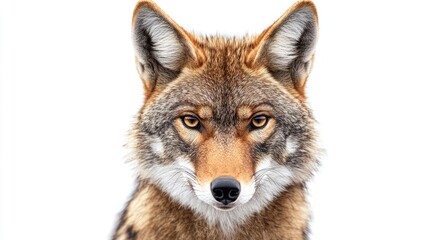 Fototapeta premium Majestic Coyote Portrait Captured Against a Clean White Background Showcasing Details of Fur, Eyes, and Features in Stunning Clarity for Wildlife Enthusiasts and Nature Lovers