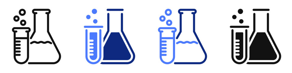 Vector icon or logo related to chemistry lab flask, science experiments, education and medicine. Symbol for website or app ui, logo design, illustration