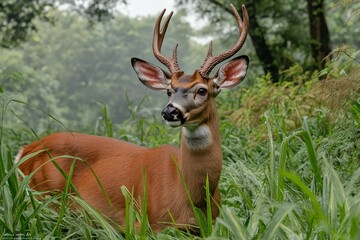 Fototapeta premium Close-up image of water droplets on vibrant green grass.. Beautiful simple AI generated image
