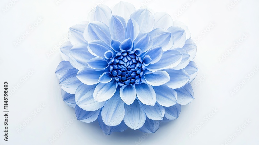Poster delicate blue flower with multi-layered petals displaying intricate design elements against a clean 