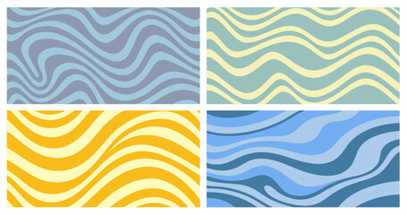 Obraz premium Four distinct wavy backgrounds showcase diverse color palettes and flowing lines, creating a mesmerizing visual experience suitable for various design applications