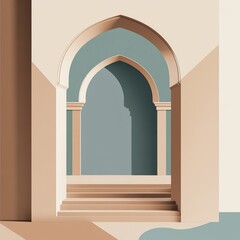 A blue archway with a white wall. The archway is in the middle of a room