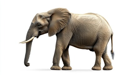 Obraz premium Realistic 3D Render of an Adult Elephant Displaying Detailed Texture and Features Against a Clean White Background for Creative Projects and Educational Purposes