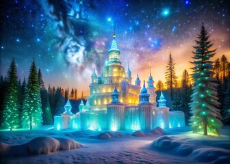 Obraz premium Magical Ice Palace, Long Exposure Photography, Winter Wonderland, Frozen Scene, Fantasy Landscape, Night Photography, Sparkling Snow, Enchanted Forest, Mystical Lights, Cold Landscape