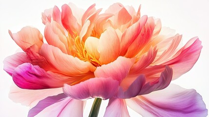 Stunning Close-Up of a Vibrant Peach and Pink Flower Petals Showcasing Intricate Details and Soft Colors Against a Subtle Light Background