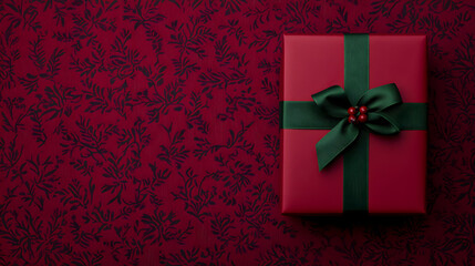 A red gift box with a green ribbon, symbolizing the festive spirit of Christmas, beautifully wrapped for holiday celebrations, evoking feelings of joy, warmth, and the excitement of giving and receivi