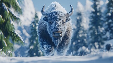 Majestic Snow Covered Bison in Winter Wonderland