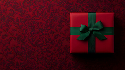 A red gift box with a green ribbon, symbolizing the festive spirit of Christmas, beautifully wrapped for holiday celebrations, evoking feelings of joy, warmth, and the excitement of giving and receivi