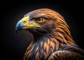 Naklejka premium Majestic Golden Eagle, Black Background, Minimalist Bird Photography, Wildlife AI Art
