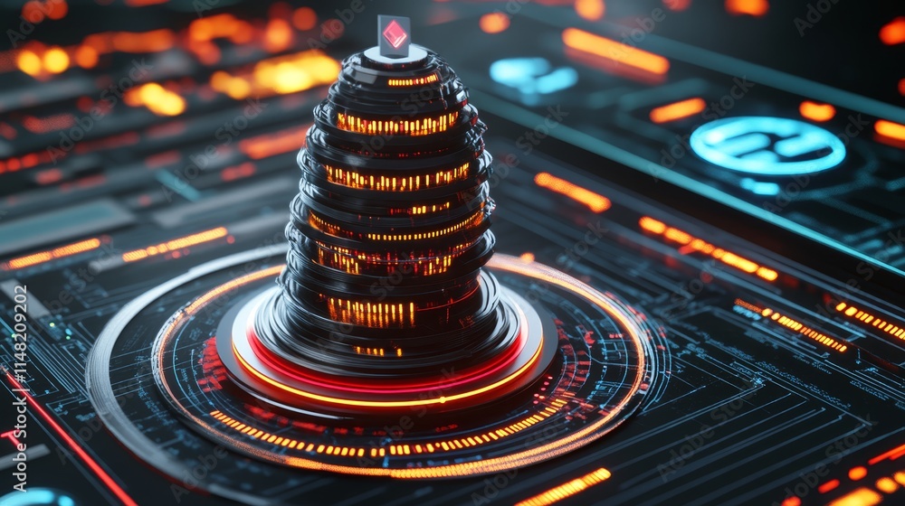 Poster futuristic technology interface digital tower abstract data center