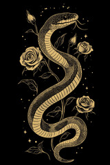 Obraz premium Minimalistic Flat Vector Line Art Snake Roses