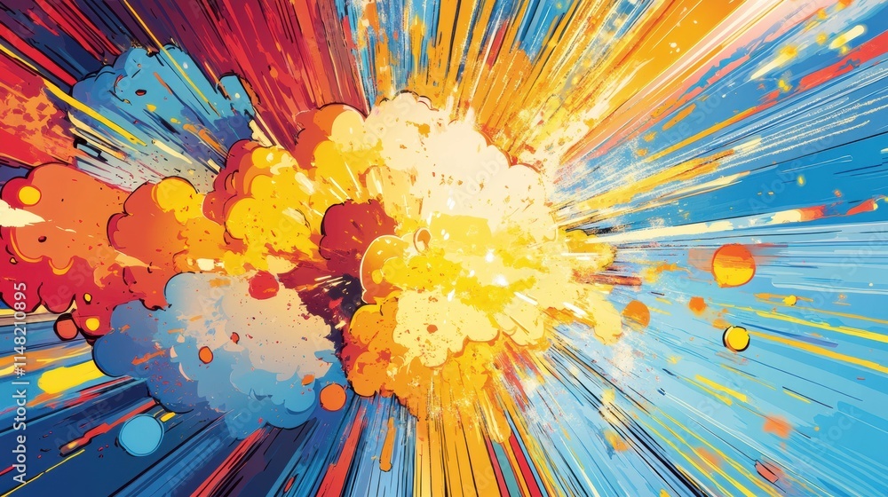 Aufkleber Colorful explosion with dynamic patterns and vivid hues captured in an abstract design in bright tones. Generative AI