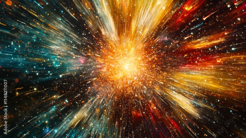 Aufkleber a dynamic abstract image depicting a cosmic explosion with vibrant colors and light streaks, creatin