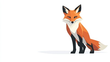 Obraz premium Modern Geometric Illustration of a Fox Standing Proudly Against a Minimalist White Background, Perfect for Nature and Wildlife Themes in Digital Design Projects
