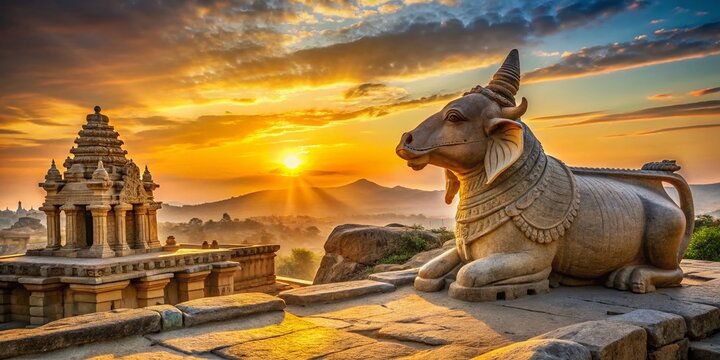 Majestic Nandi Hampi: Ancient Indian Temple Ruins, Stone Sculpture, Sacred Bull, Karnataka, India