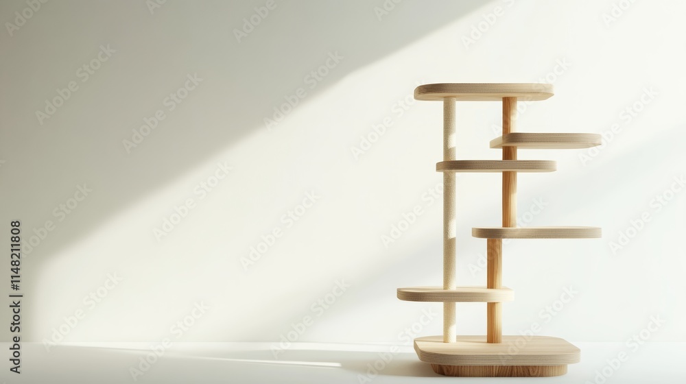 Aufkleber a streamlined 3d rendering of a tall, minimalistic cat tree with simple platforms and scratching pos