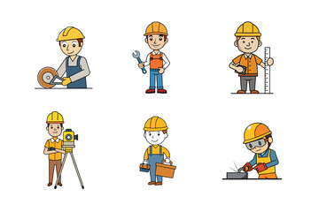 Set of Construction engineer working activities vector illustration
