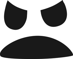 Stylized graphic representing an angry face conveying negative emotions such as displeasure, frustration, or irritation through a frowning mouth and narrowed eyes