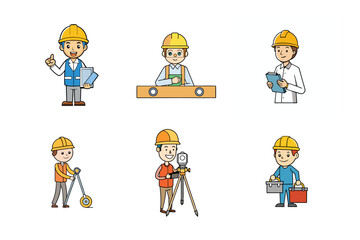 Set of Construction engineer working activities vector illustration