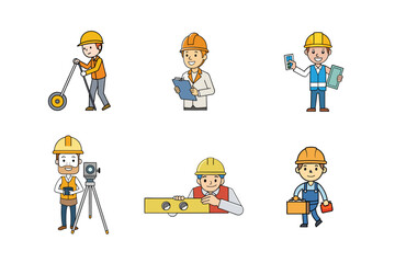 Set of Construction engineer working activities vector illustration