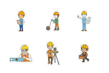 Set of Construction engineer working activities vector illustration