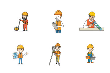 Naklejka premium Set of Construction engineer working activities vector illustration