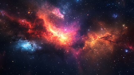 Fototapeta premium Cosmic Nebula With Vivid Red Orange And Blue Hues
