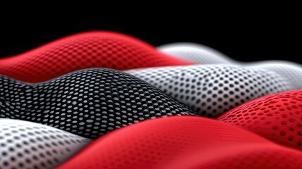 Abstract Red, White, and Black Perforated Textile Waves