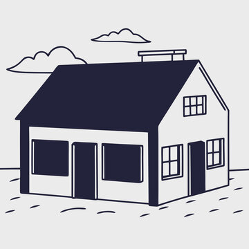 recommend clip art: 白黒の線画で表現された、レトロな雰囲気の家
                    