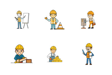 Set of Construction engineer working activities vector illustration