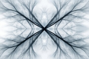 Obraz premium A tree with branches that are reflected in the water. The branches are thin and black. The water is calm and clear