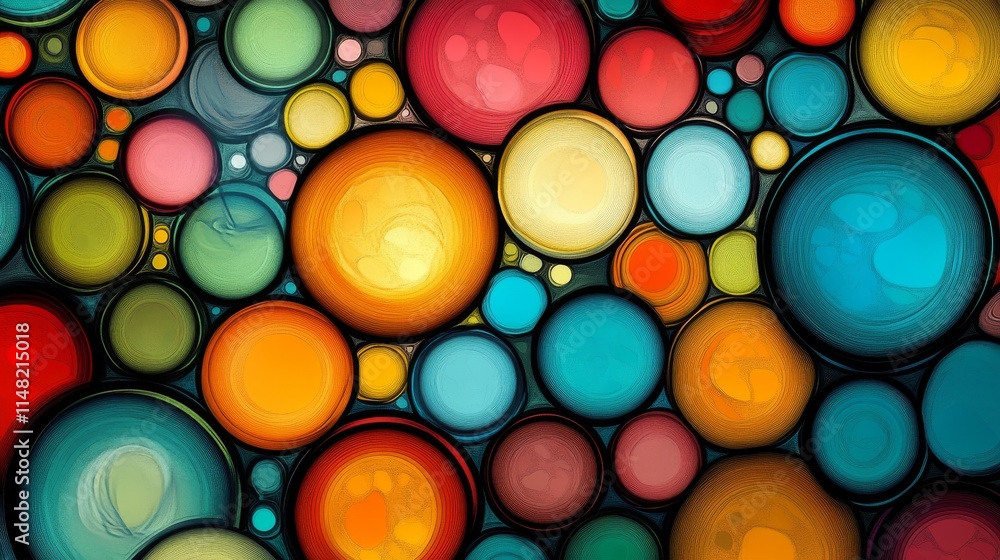 Poster a vibrant abstract image featuring colorful overlapping circles, creating a dynamic and modern artis