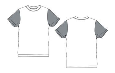 Regular fit Short sleeve T-shirt technical Sketch fashion Flat Template. Vector illustration basic apparel design front and Back view. Easy edit and customizable.
