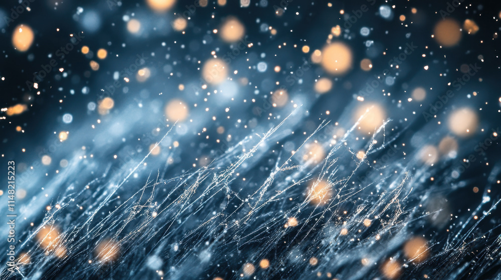 Poster dandruff and scalp care, a mesmerizing abstract image featuring shimmering lights and swirling patte