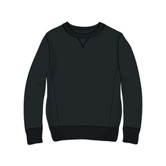 Long sleeve sweatshirt black color template isolated on white back