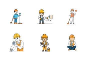 Set of Construction engineer working activities vector illustration