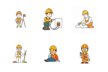 Set of Construction engineer working activities vector illustration