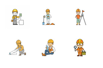 Set of Construction engineer working activities vector illustration