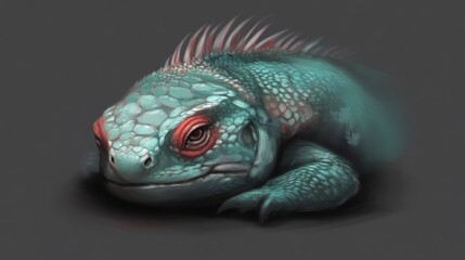 Fototapeta premium Teal Lizard with Red Eyes, Reptilian Portrait