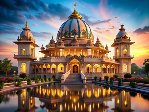 Mayapur Temple Night Photography, Low Light Isckon Temple India, Spiritual Architecture, Golden Hour, Night Scene, Indian Temple